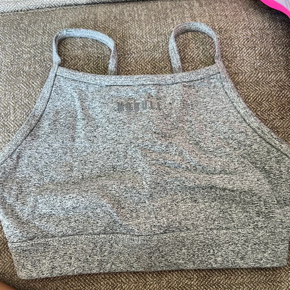 Gray Racerback Sports Bra with High Neckline